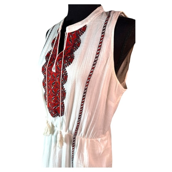 Madewell Embroidered sleeveless White Dress with Red Accents Size 10 - Picture 2 of 10